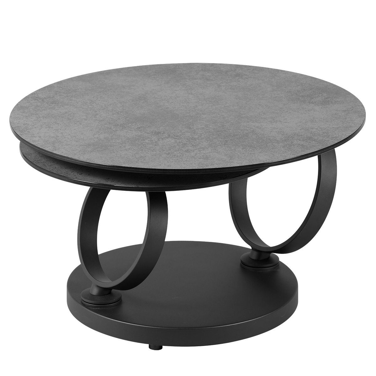 Vikli Table Basse Ronde Double Plateaux Verre Effet Céramique Gris à