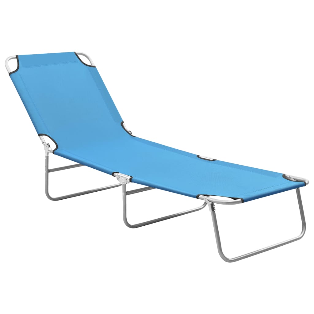 Chaise Longue Pliable Acier Et Tissu Bleu Turquoise Prix Carrefour