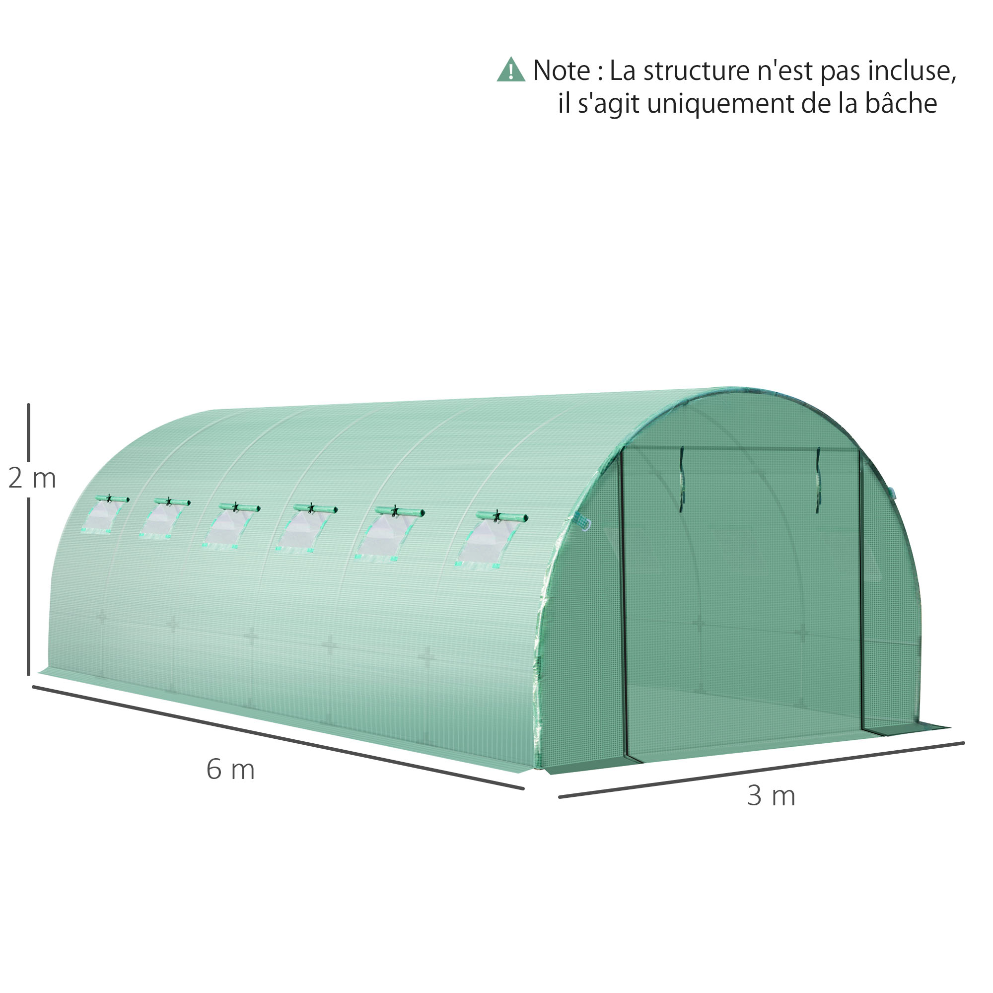 B Che De Rechange Serre Tunnel L X L X H M Pe Fen Tres Porte Vert