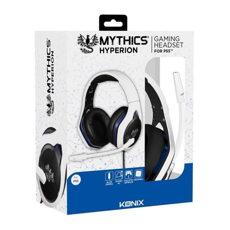 Casque Micro Gaming Konix Mythics Hyperion Blanc Et Noir Ps