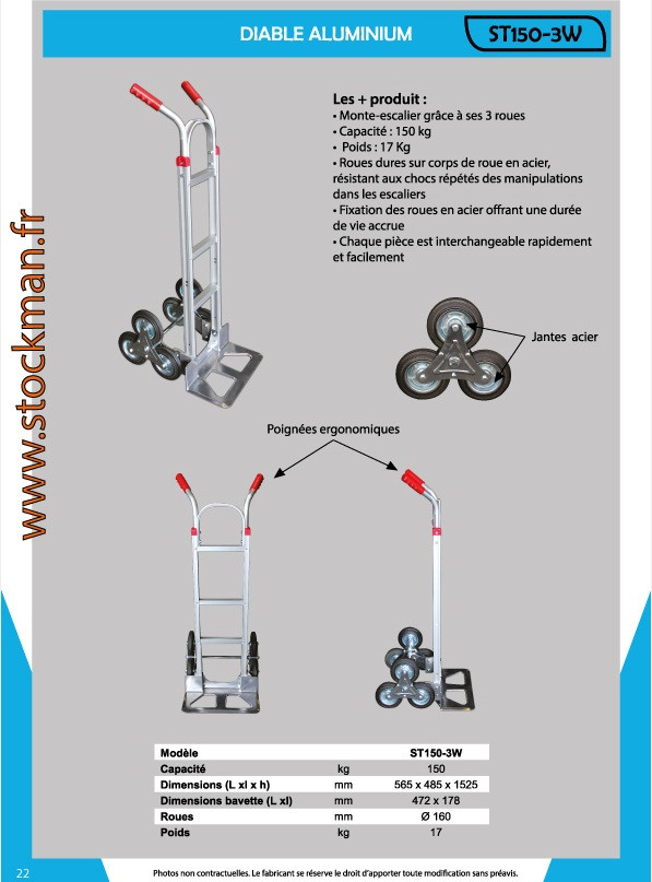 Diable Aluminium 150 Kg St150 3w Stockman à Prix Carrefour