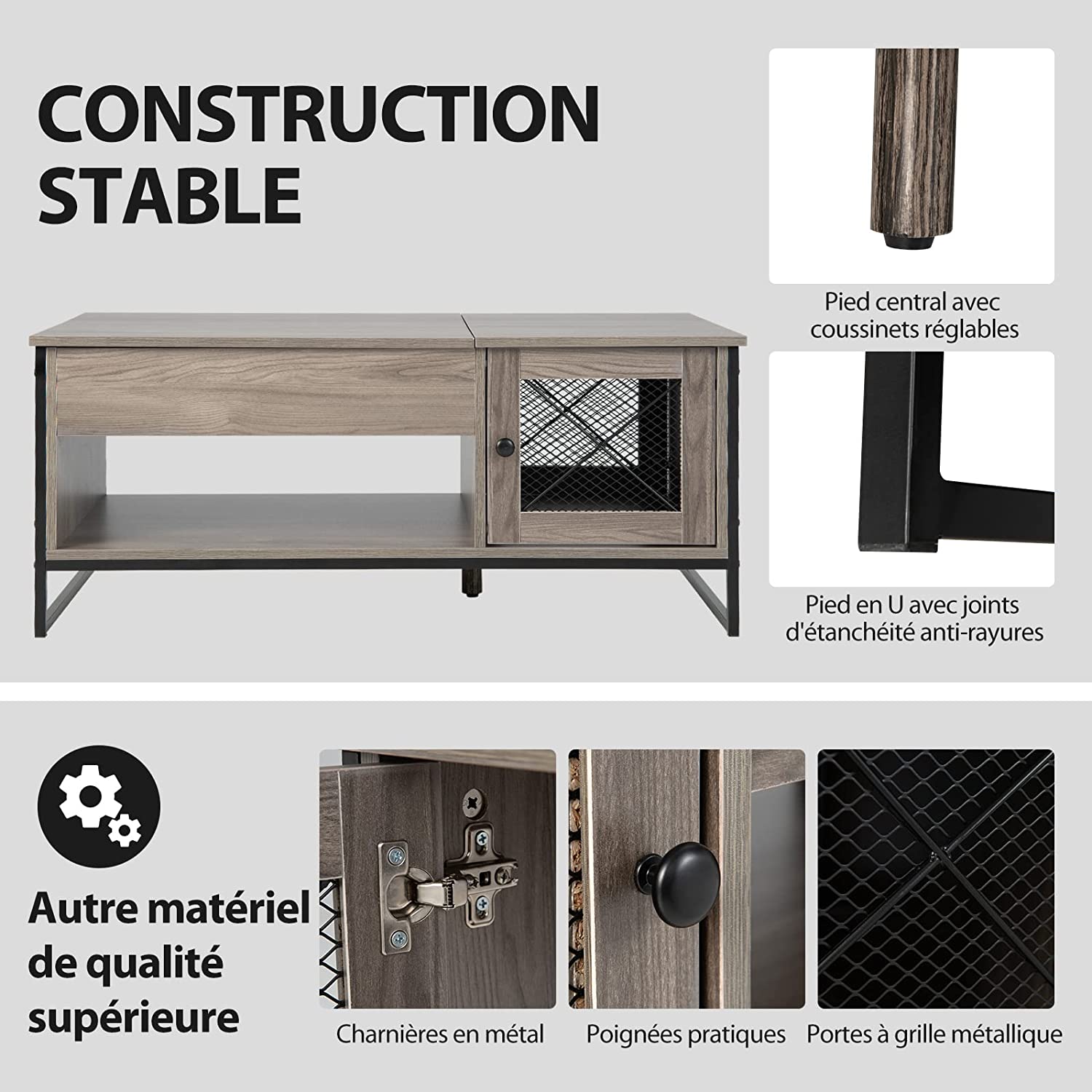 Costway Table Basse Relevable Avec Compartiment Ouvert Et Placard