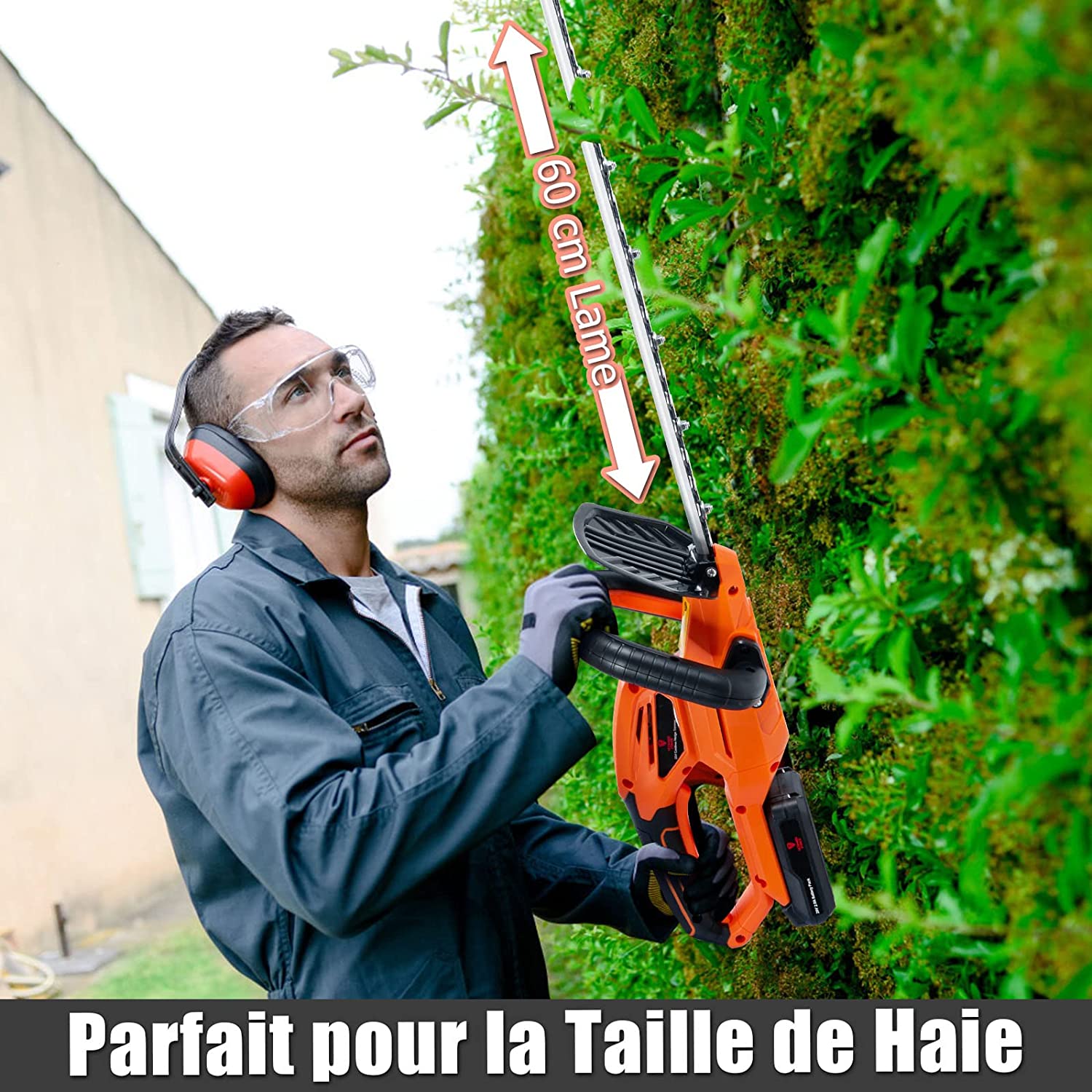 FOONNUN Taille-Haie Sans Fil 20V 58 Cm – Batterie 2.0Ah, Double Poignée, Lame Asymétrique
