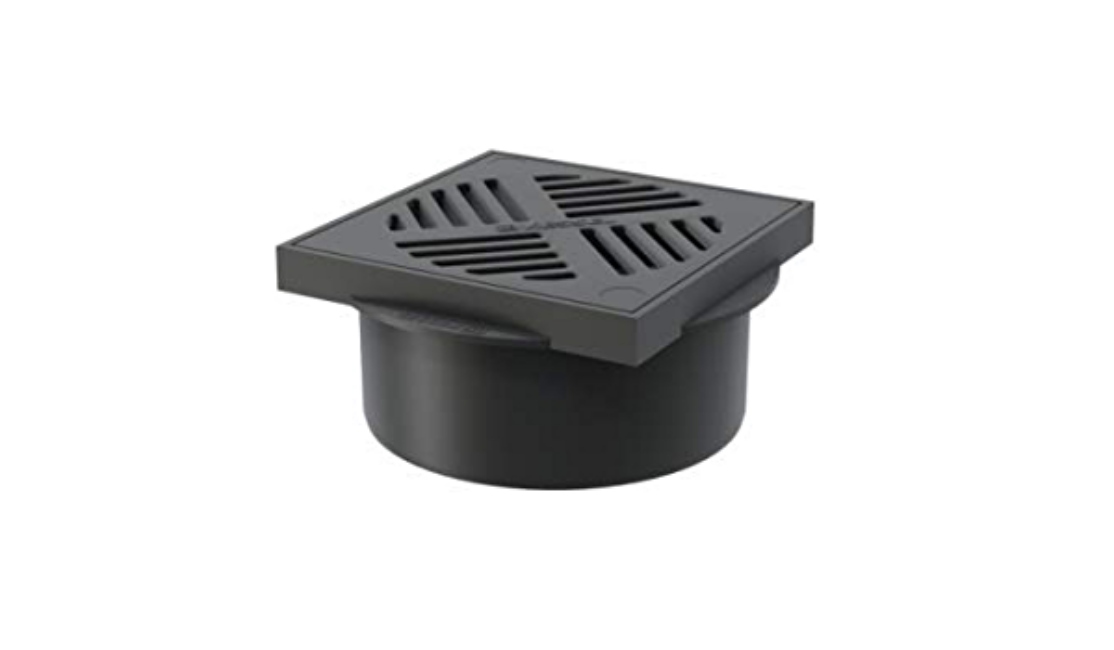 Floor, Storm and Balcony Drain, Ø200 vertical outlet, slotted cover 200 × 200 mm in BLACK ABS. 300Kg class load