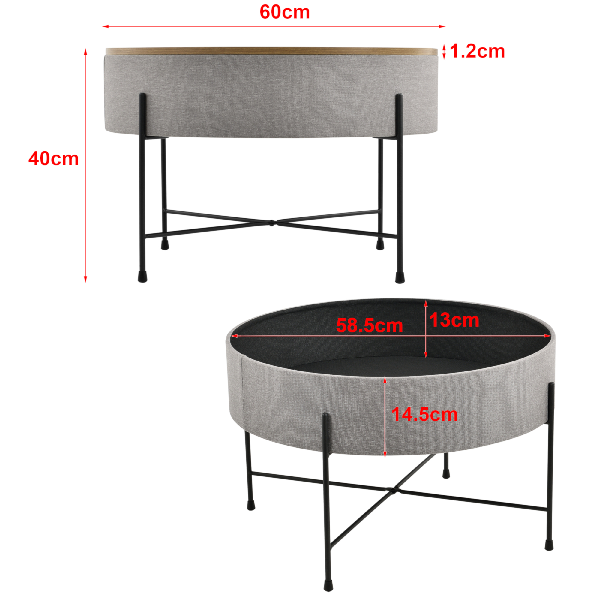 Table Basse Avec Plateau Amovible Tauranga Effet Noyer Gris Noir 40X60Cm