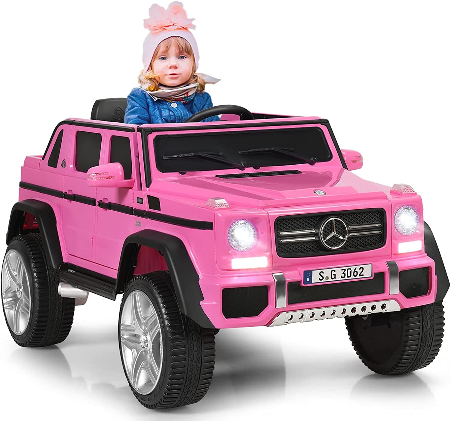 Voiture Électrique 12v Pour Enfants 3-8 Ans, Avec Télécommande 2.4g Rose