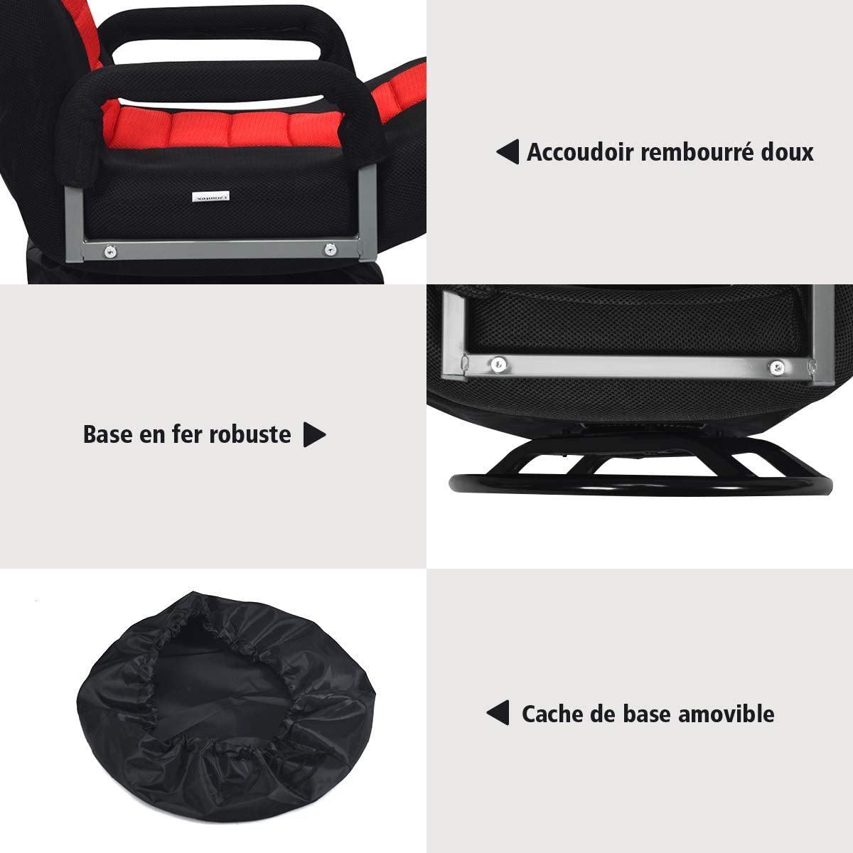 Costway Fauteuil Pliable De Sol, Dossier Réglable Sur 6 Positions Et Base Pivotante À 360°
