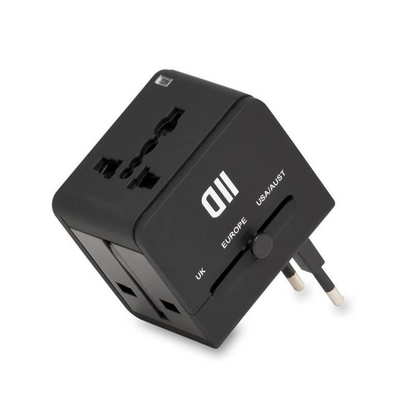 Adaptateur Multi Pays 2usb 2a Noir