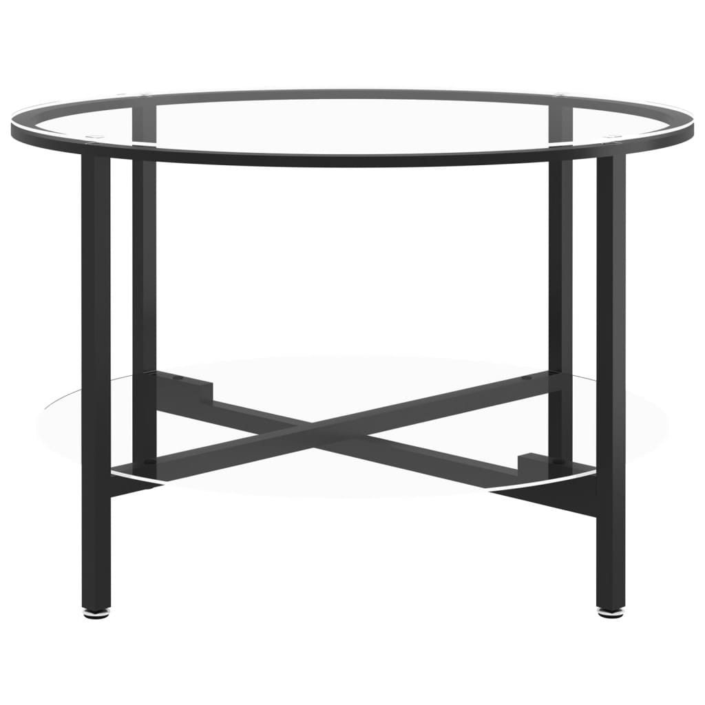 Table À Thé | Table Basse | Table D'appoint Noir Et Transparent 70 Cm Verre Trempé