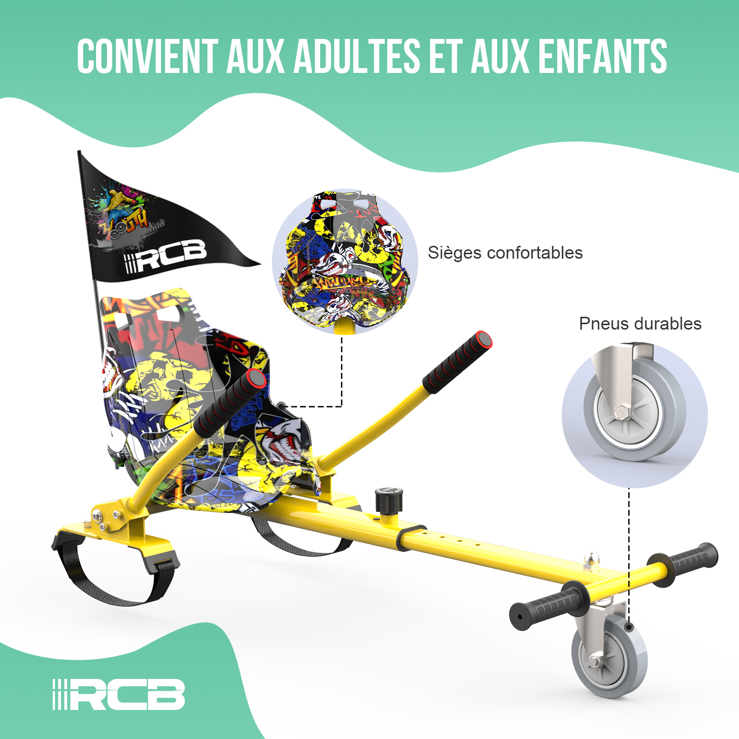 Hoverkart, Siège Hoverboard,convient À Hoverboard 6.5.8.5.10.inch，Jaune