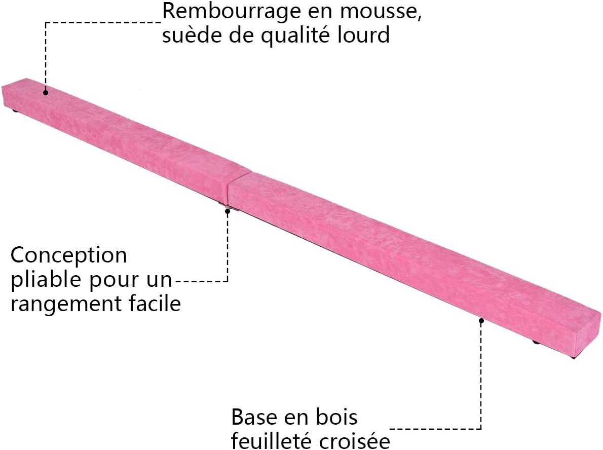 Costway Poutre Gymnastique Pliable, Poutre D'équilibre En Mousse Avec Daim Faux Cuir Pour Enfant Adulte 2,1m