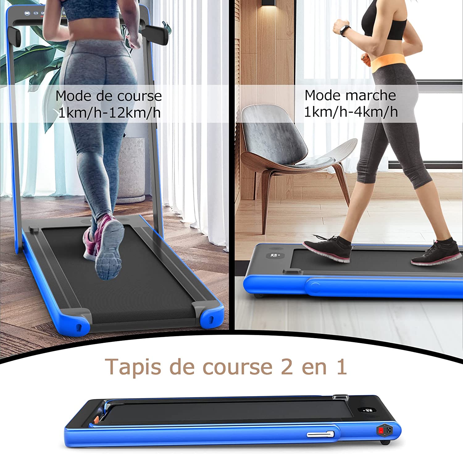 Costway Tapis De Course Electrique Pliable 2 En 1 Vitesse 1-12 Km/h, Tapis Roulant Surface 40x100cm