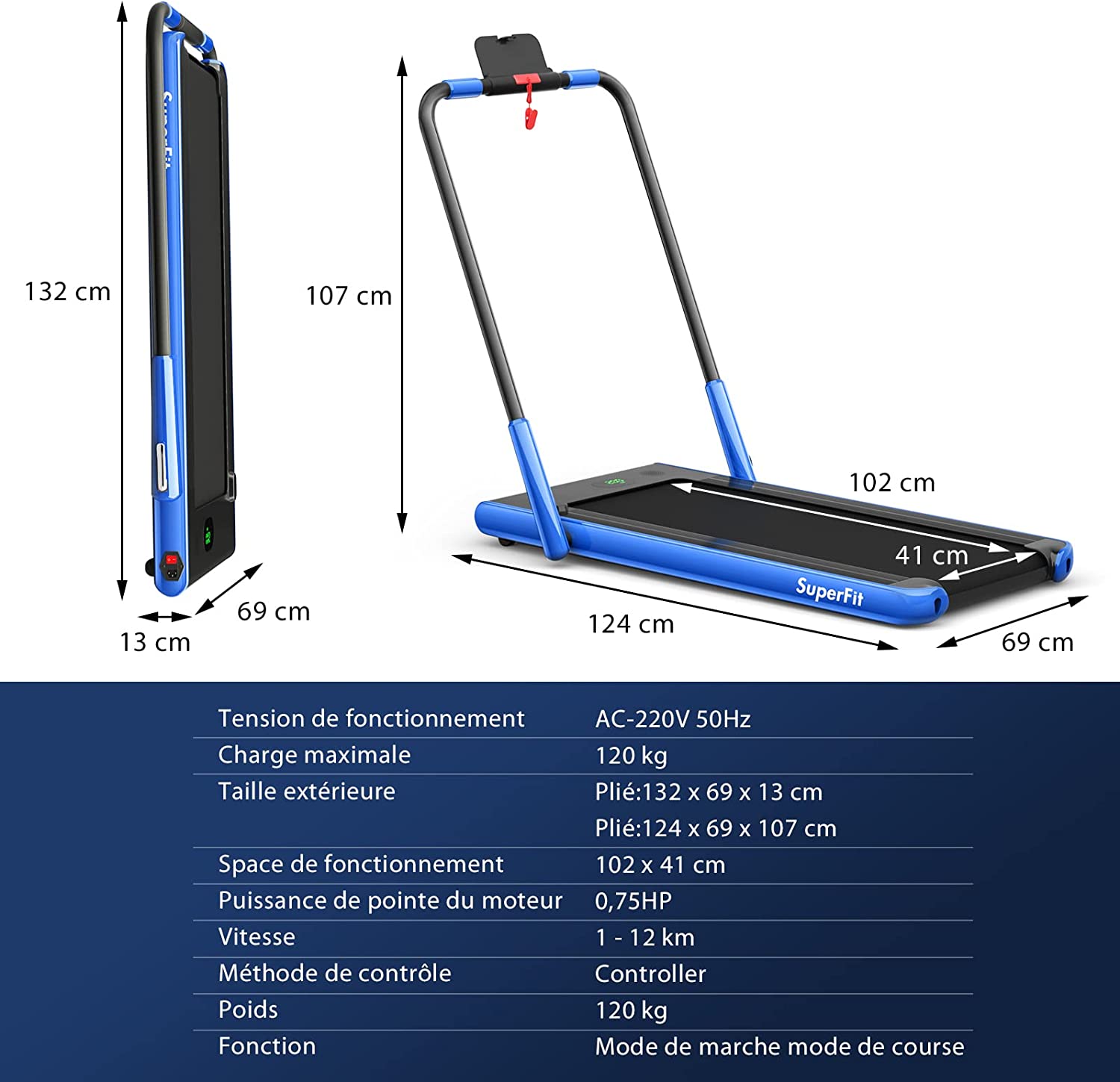 Tapis De Course Pliable 2 En 1/tapis Roulant Électrique Motorisé 1-12 Km/h Avec Application, Télécommande