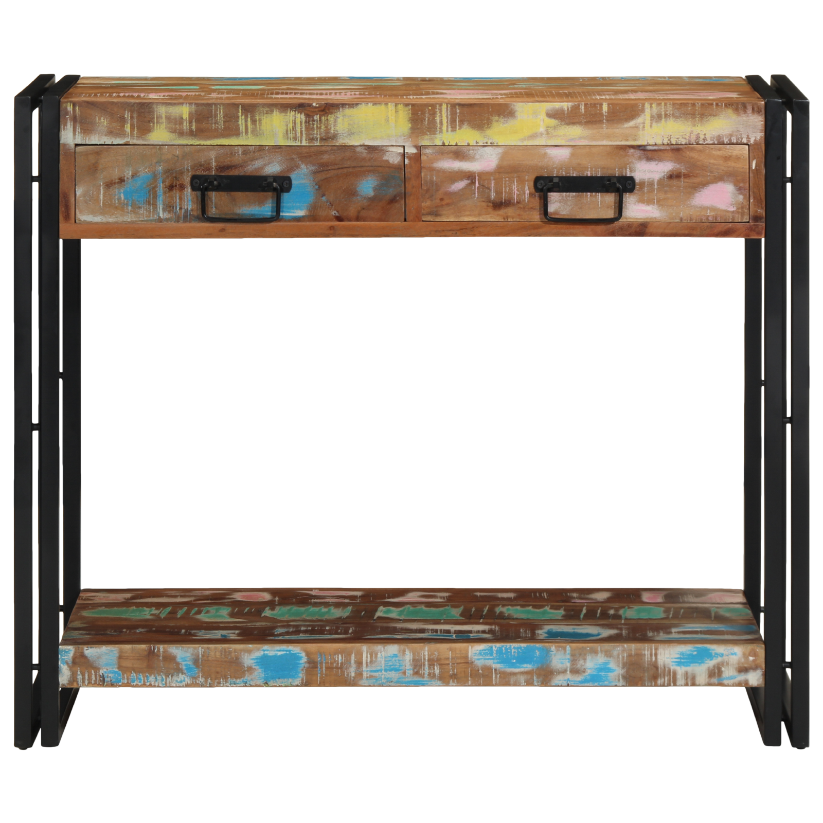 Table Console | Table D'appoint | Bout De Canapé Multicolore En Bois Recyclé Et Métal
