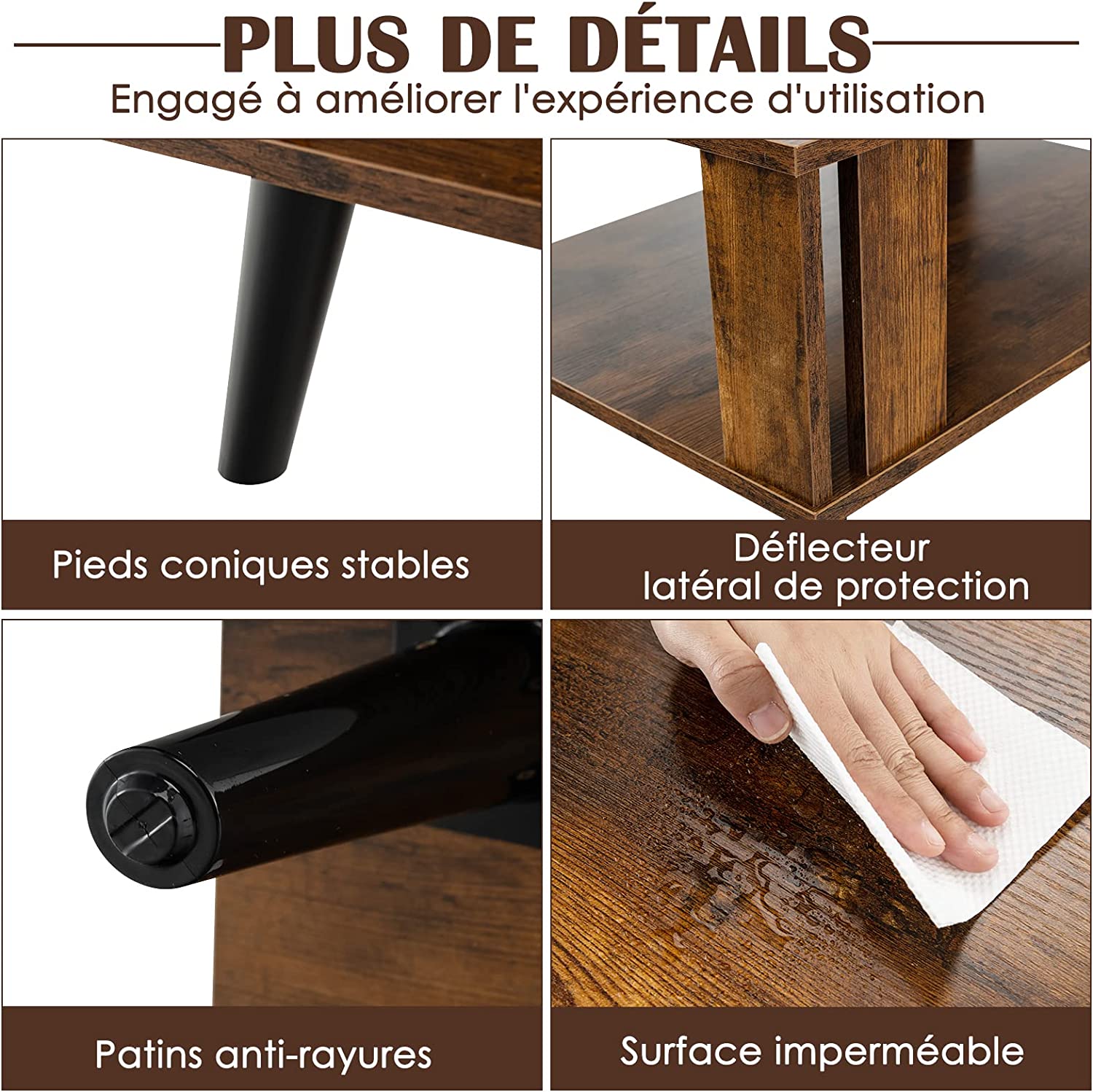 Costway Table Basse À 2 Niveaux, Table D'appoint Industriel 4 Jambes Patins Antidérapants