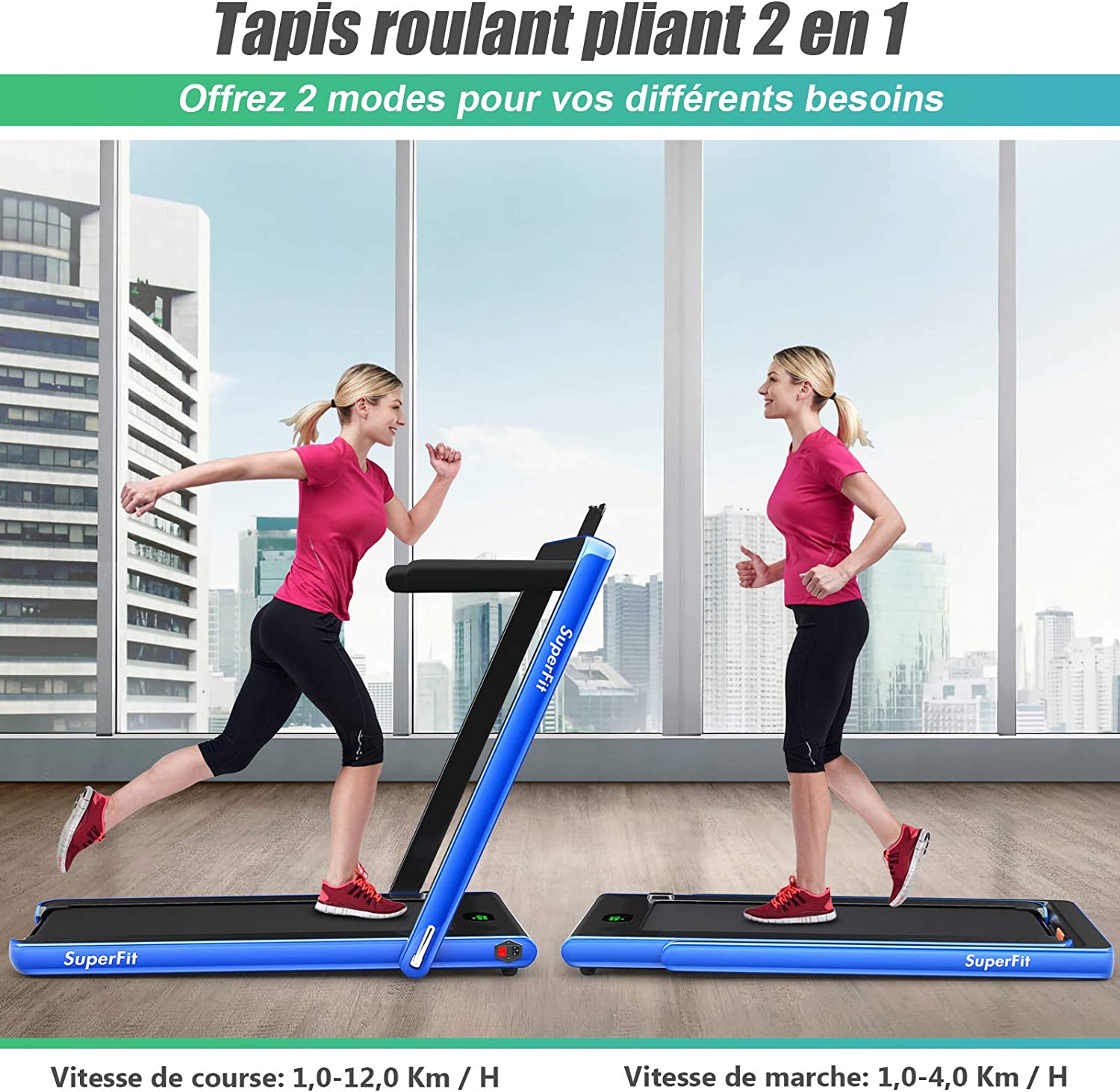 Costway Tapis De Course Electrique Pliable 2 En 1 Contrôlé Par App 12 Km/h