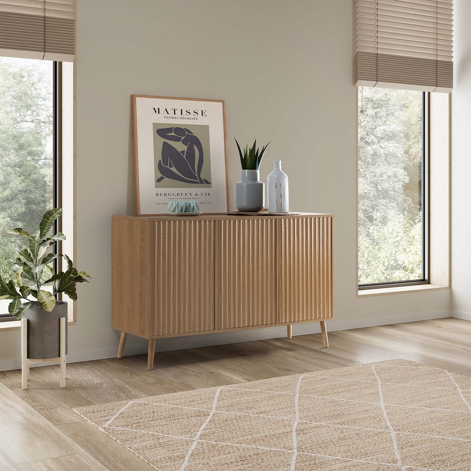 Buffet Lluvia 3 Portes En Chêne, Largeur 120 Cm