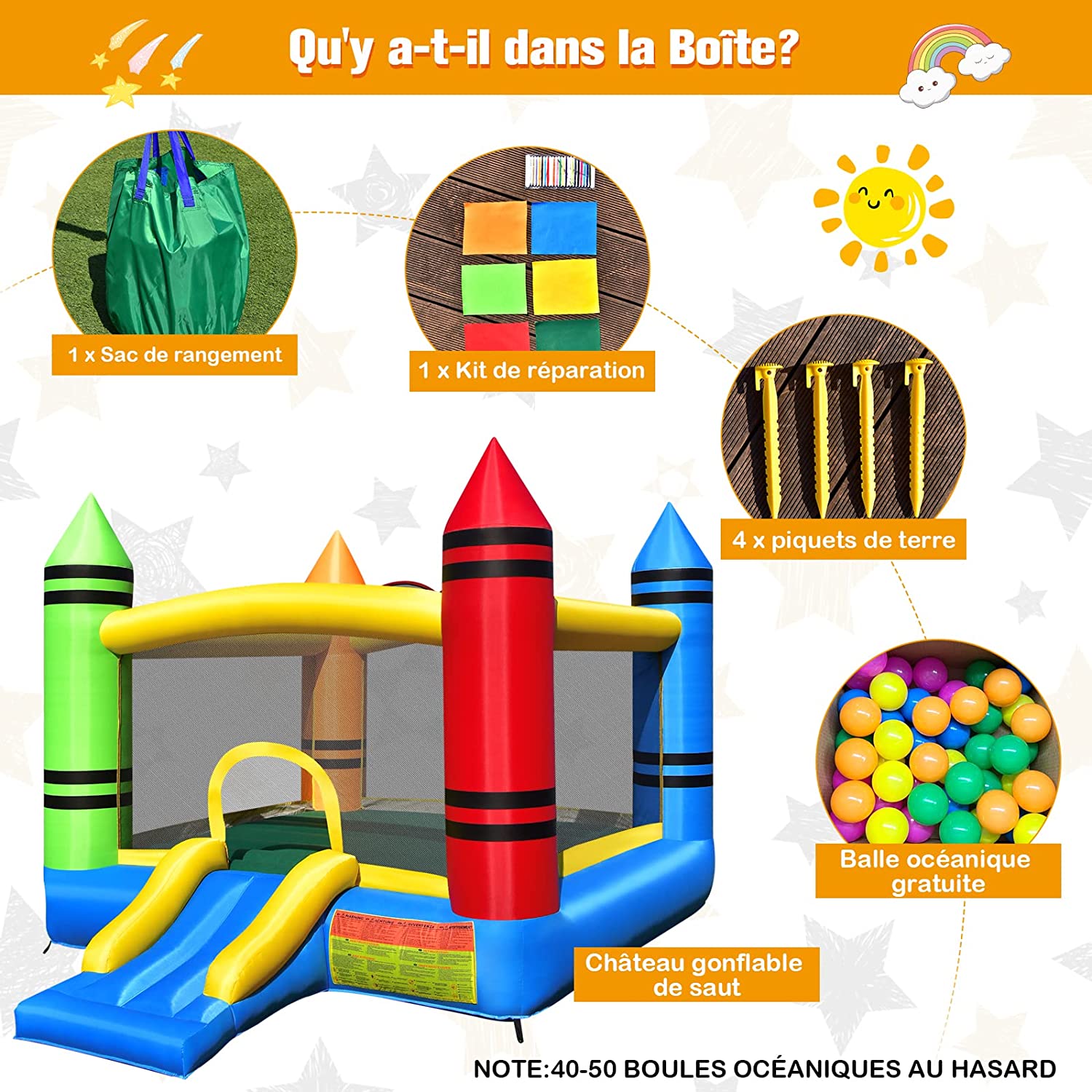 Château Gonflable 6-en-1 pour Enfants de 3 à 10 Ans Inclus Souffleur 580-610W Charge Max 135KG 330 x 300 x 210 cm