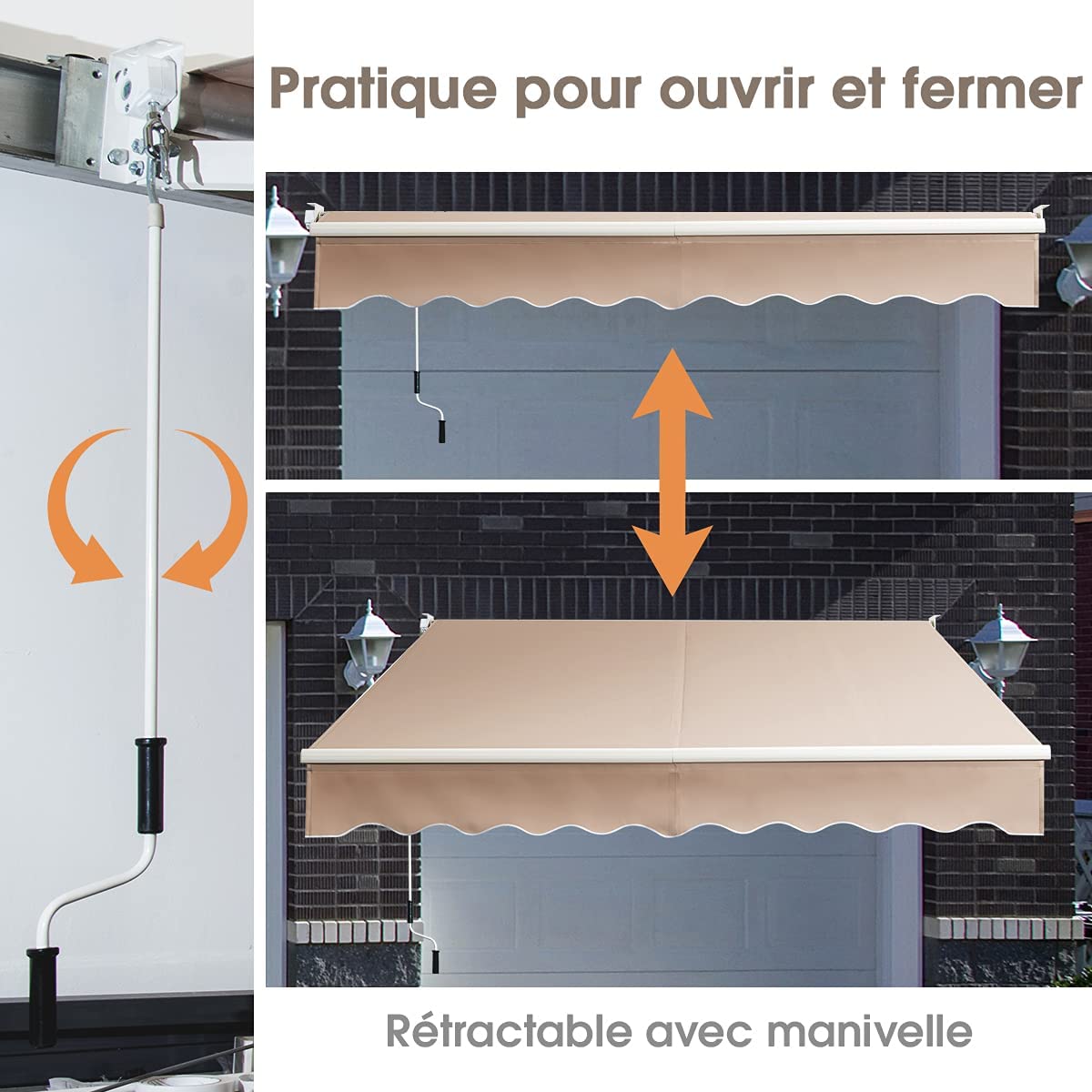 Auvent Rétractable Manuel, Angle Ajustable 40°-100° Sans Perçage En Aluminium Et Tissu