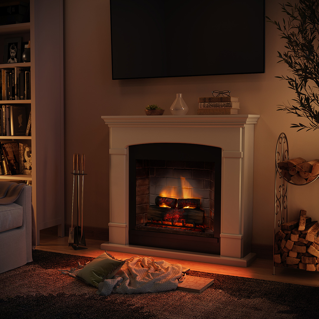 Cheminée Électrique Connectée 1400w - Helmi Powerflame 2 - Effets Flammes 3d Et Crépitement - Blanc