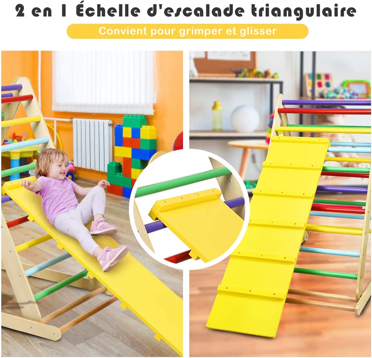 Costway 2 En 1 Échelle D’escalade Pour Enfants, Triangle Escalade En Bois Pliant De Haute Qualité