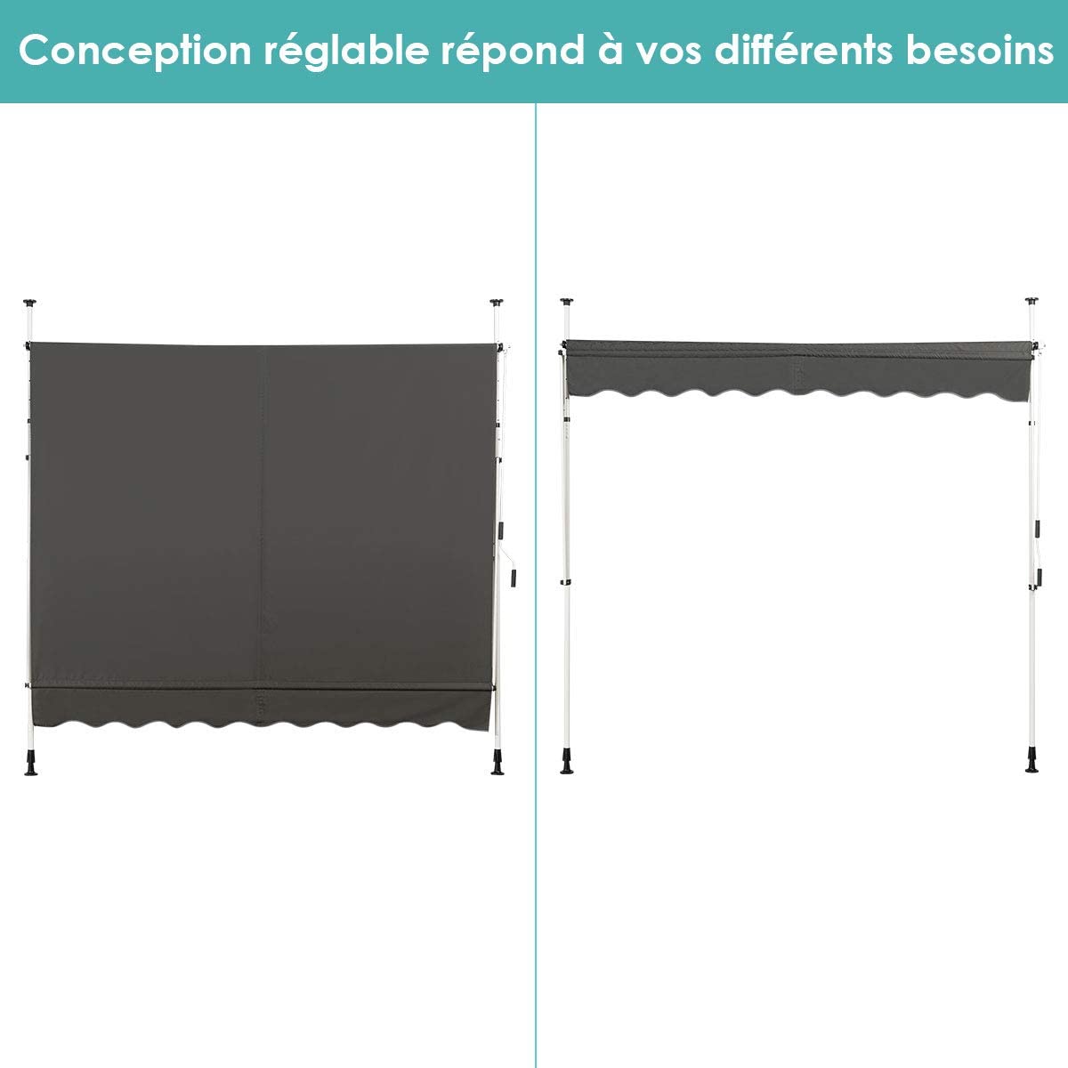Auvent Rétractable 250cm Avec Manivelle Hauteur Réglable De 200-300cm
