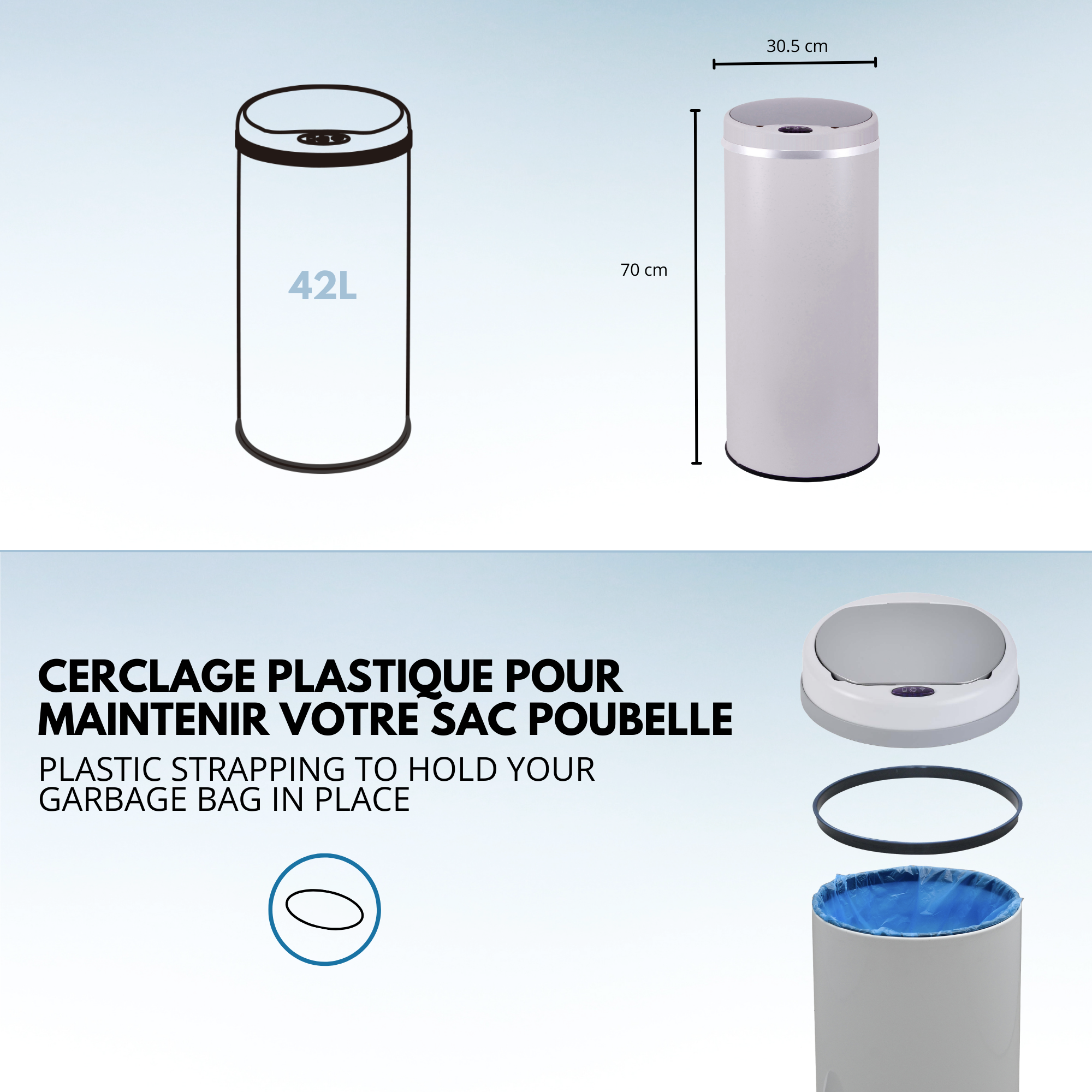 Poubelle De Cuisine Automatique Soho Blanc Acier Inoxydable 42 L