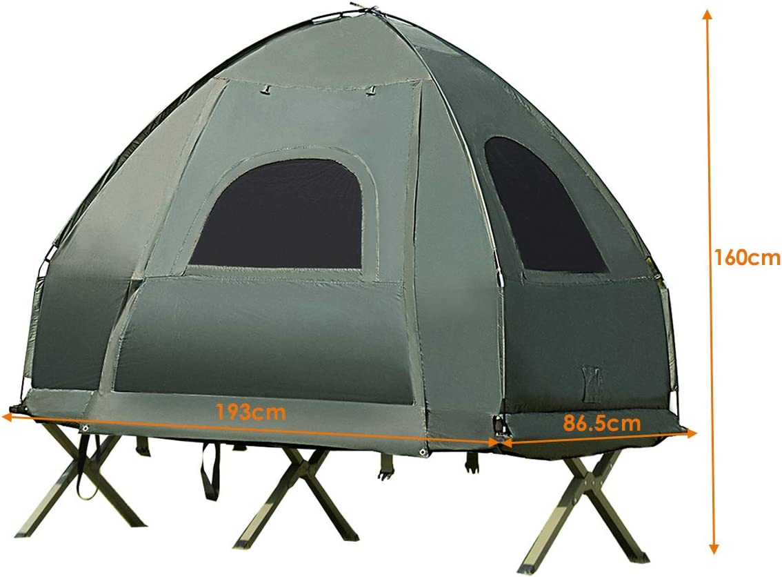Costway Tente De Camping Surélevée 1 Personnes Imperméable Avec Matelas Pneumatique, Oreiller Et Sac