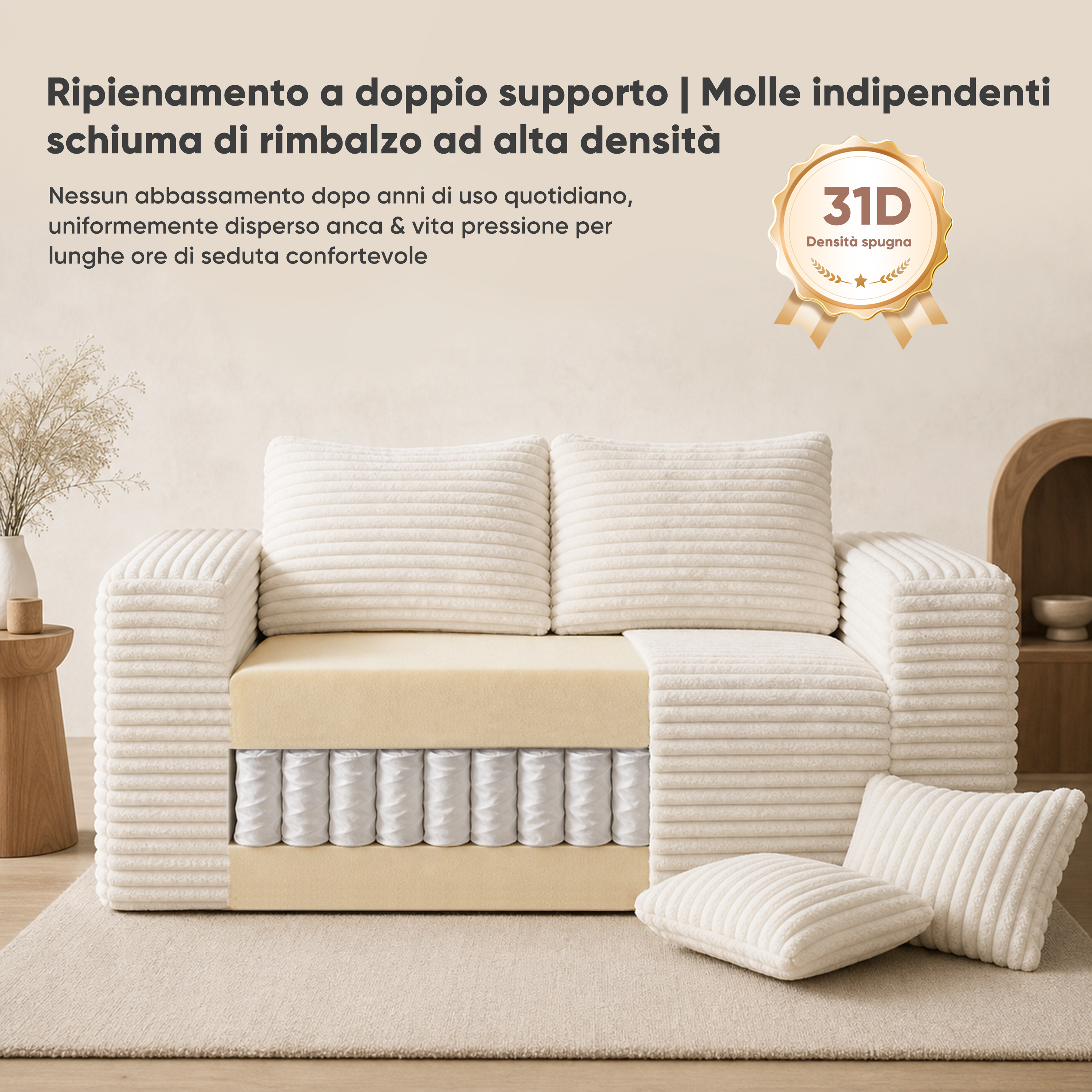Canapé droit beige en situation