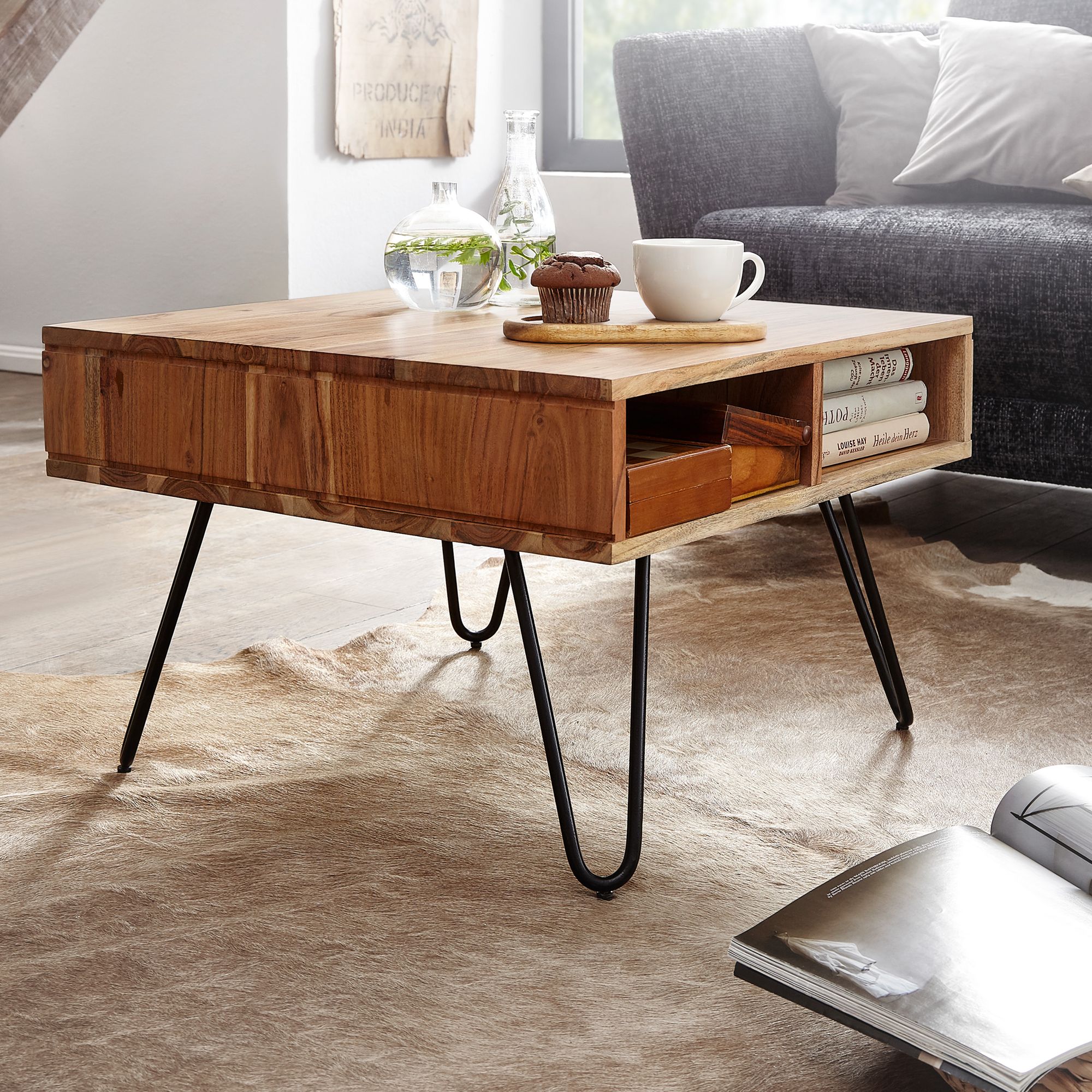 Finebuy Table Basse De Salon 60x60x40cm Table Canapé Bois Metal Industriel Carré