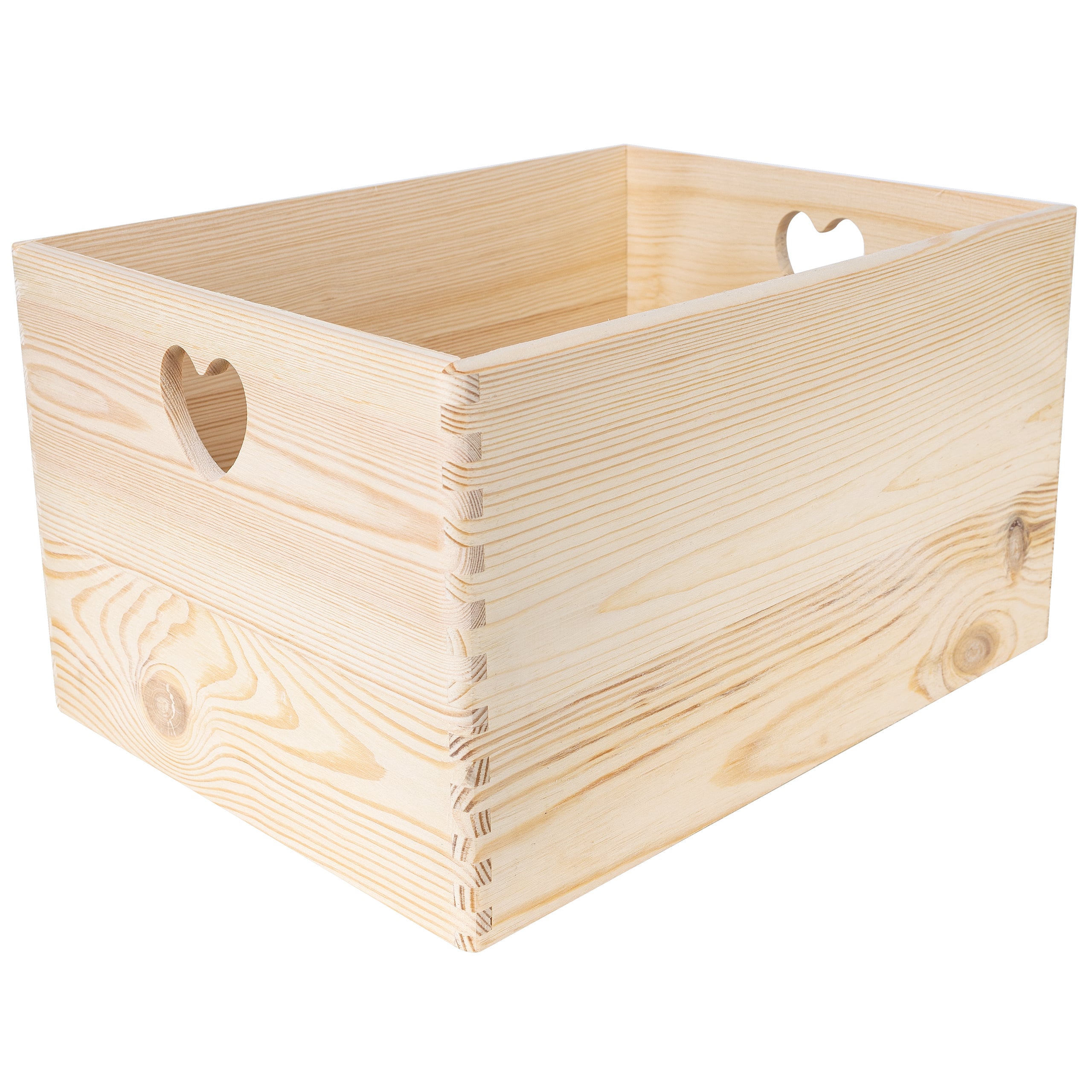 Creative Deco Caisse Bois Rangement Non Peint | 40 X 30 X 24 Cm (+/- 1cm) | Boîte Rangement Bois Poignées Forme De Cœur