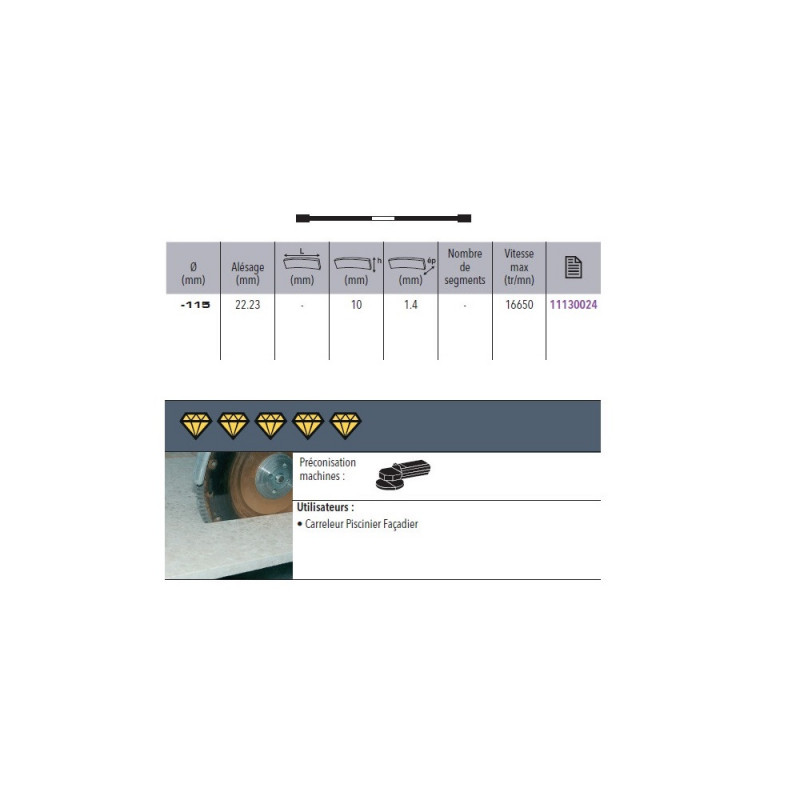 Disque Diamant Ultra Ceram D. 115 X 22,23 X H 10 Sidamo