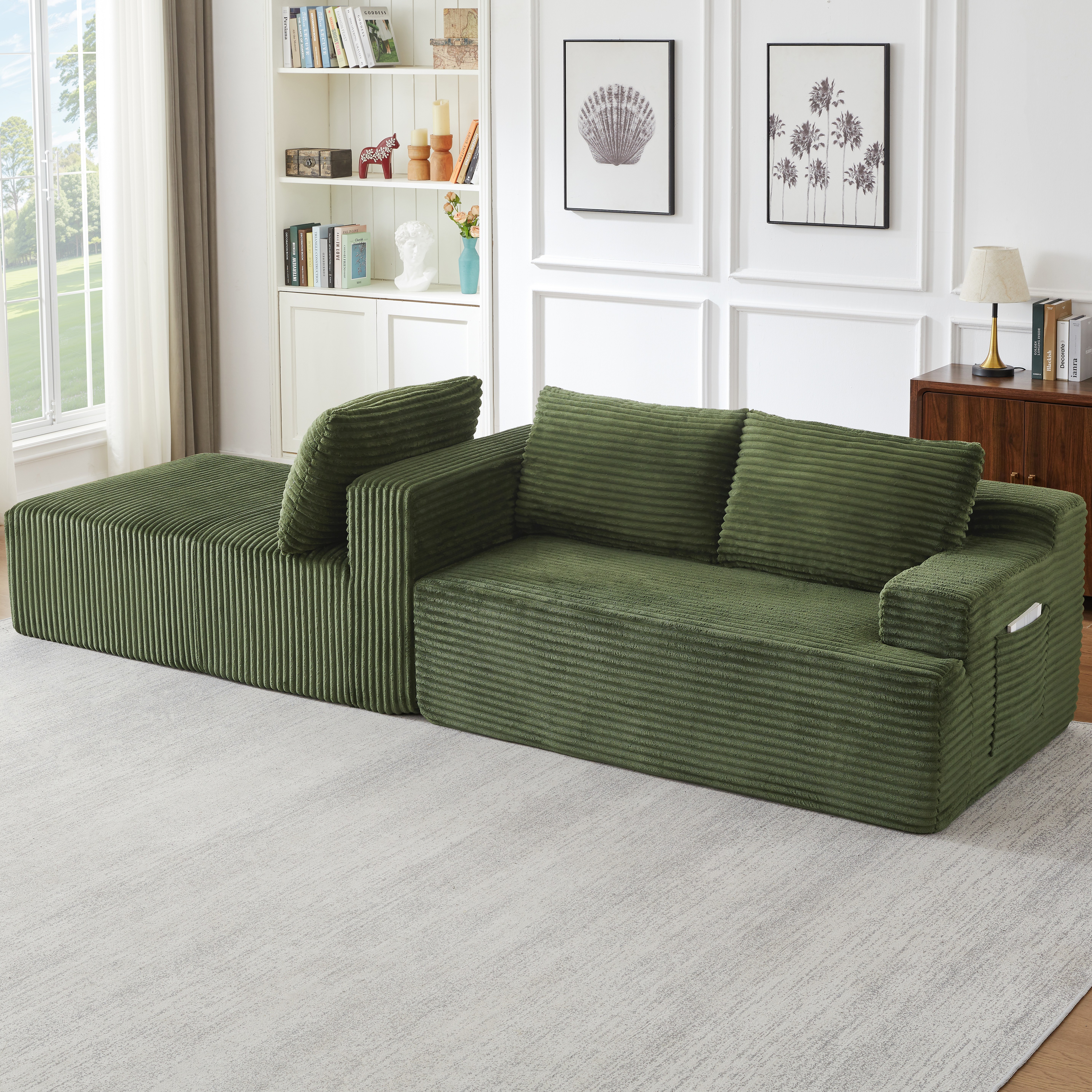 Canapé d'angle modulable vert dans le salon
