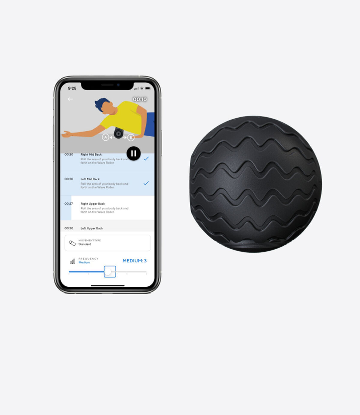 Вибрирующий массажный мяч мячик Wave Solo, диаметр 8,6 см, черный