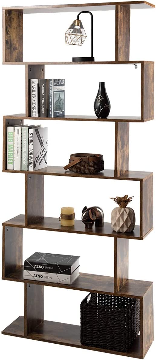 Costway  Bibliothèque Étagère Pour Livres Meuble Rangement De 6 Niveaux Contemporaine Noir