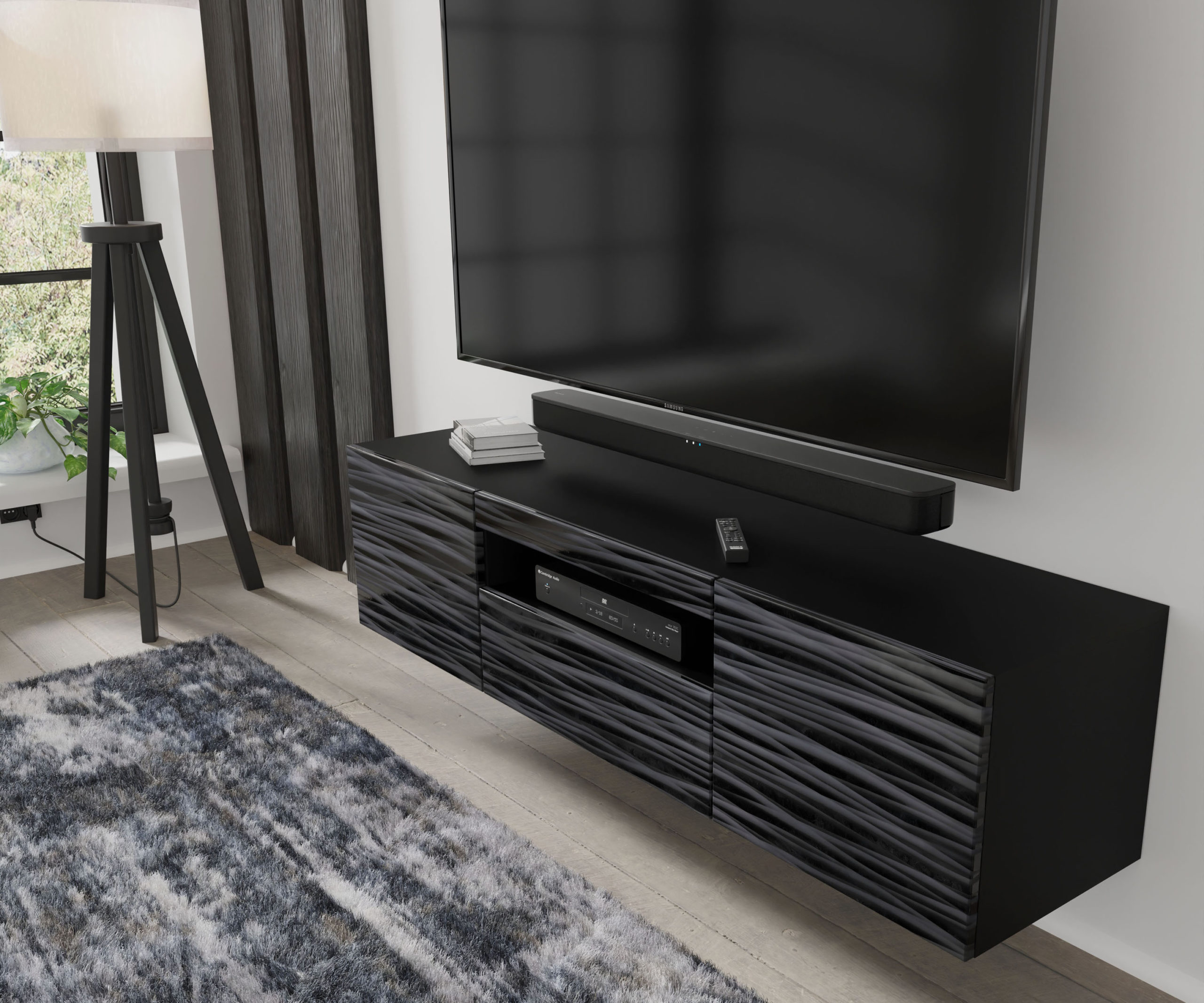 Meuble Tv Aura 150 Mural Ou Sur Pied Sahara Noir