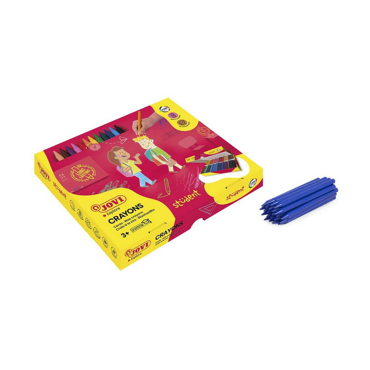 Crayons Plastiques Jovi Student - Boîte De 25, Couleurs Vives, Résistants, Idéaux Dès 3 Ans