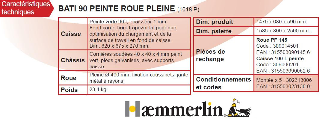 Brouette Bati 90 L Peinte Roue Pleine