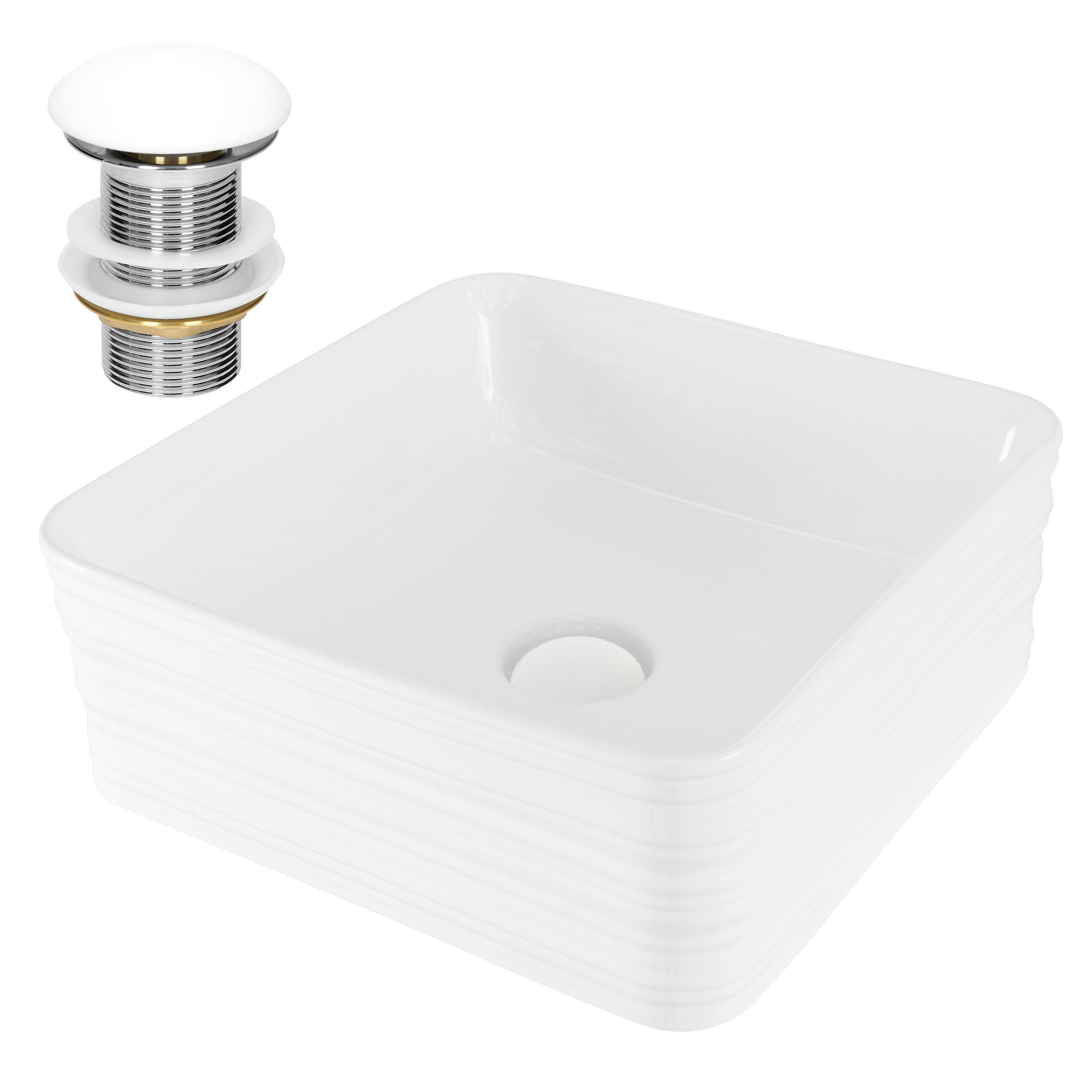 Vasque À Poser En Céramique Lavabo Avec Garniture De Vidage Blanc 390x390x150 Mm