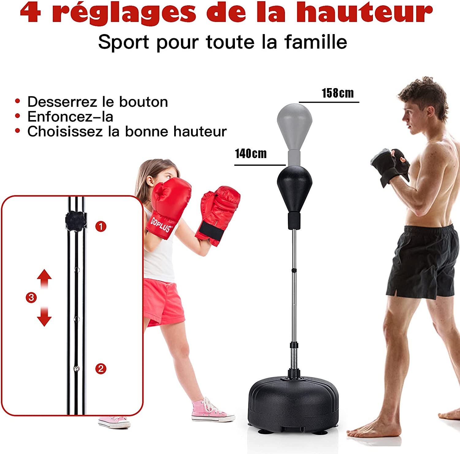 Costway Punching Ball Sur Pied Réglable En Hauteur 140-158 Cm