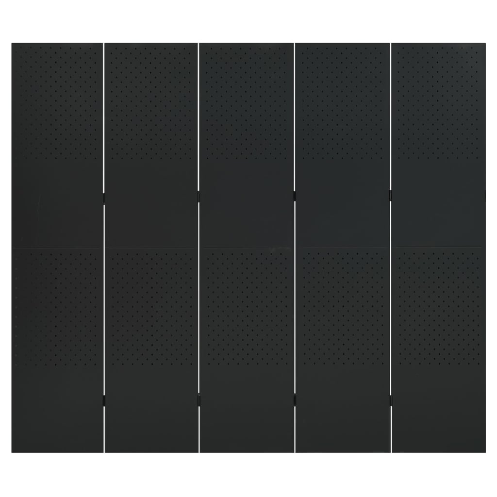 Cloison De Séparation 5 Panneaux Noir 200x180 Cm Acier