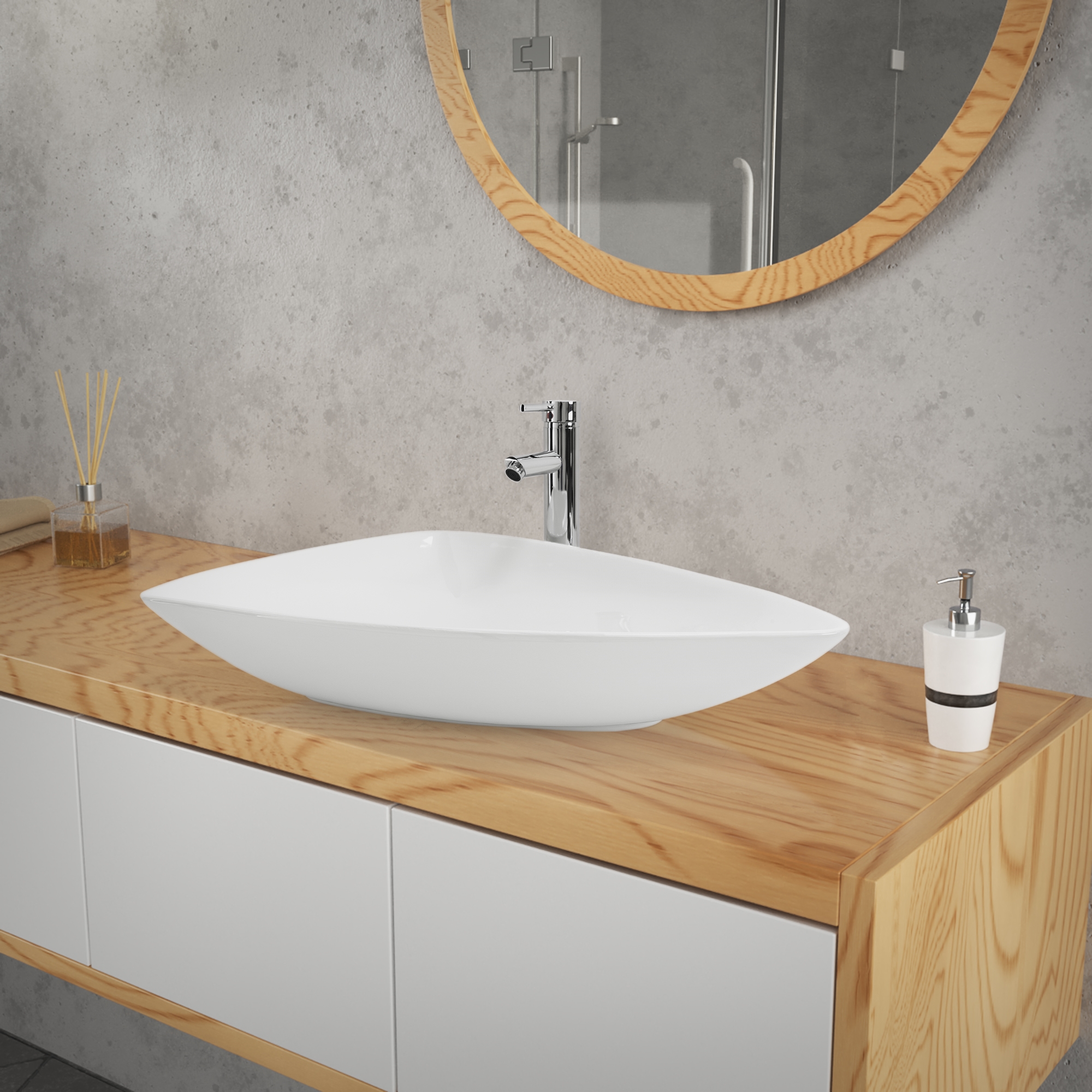 Vasque À Poser En Céramique Blanc Lavabo Avec Garniture De Vidage 690x460x130 Mm
