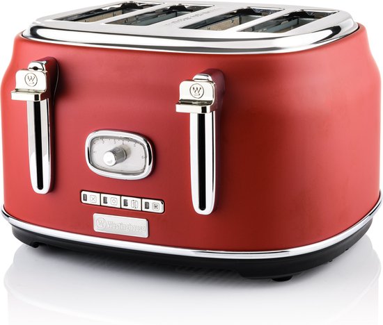 Westinghouse - Retro -  Grille Pain 4 Fentes  + Bouilloire 1,7 L - Mixeur Plongeant - Rouge