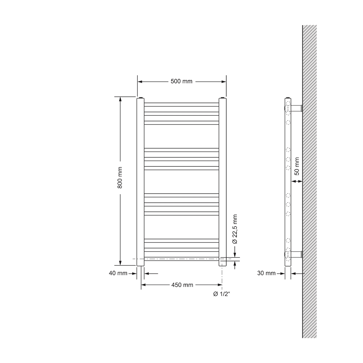 Radiateur De Salle De Bains Sahara 500x800 Mm Anthracite Avec Raccordement Latéral