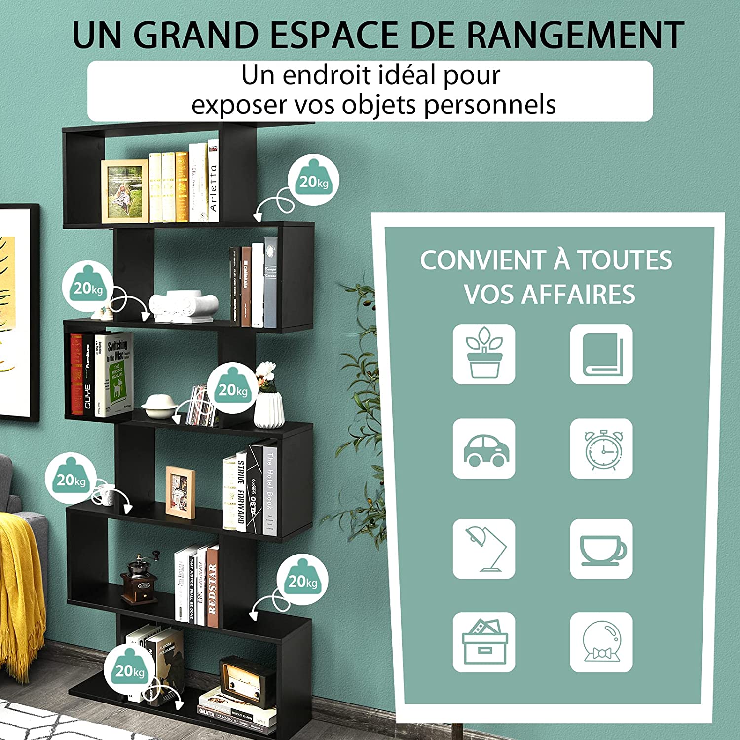 Bibliothèque/étagère De Rangement À 6 Niveaux-80x23x191 Cm