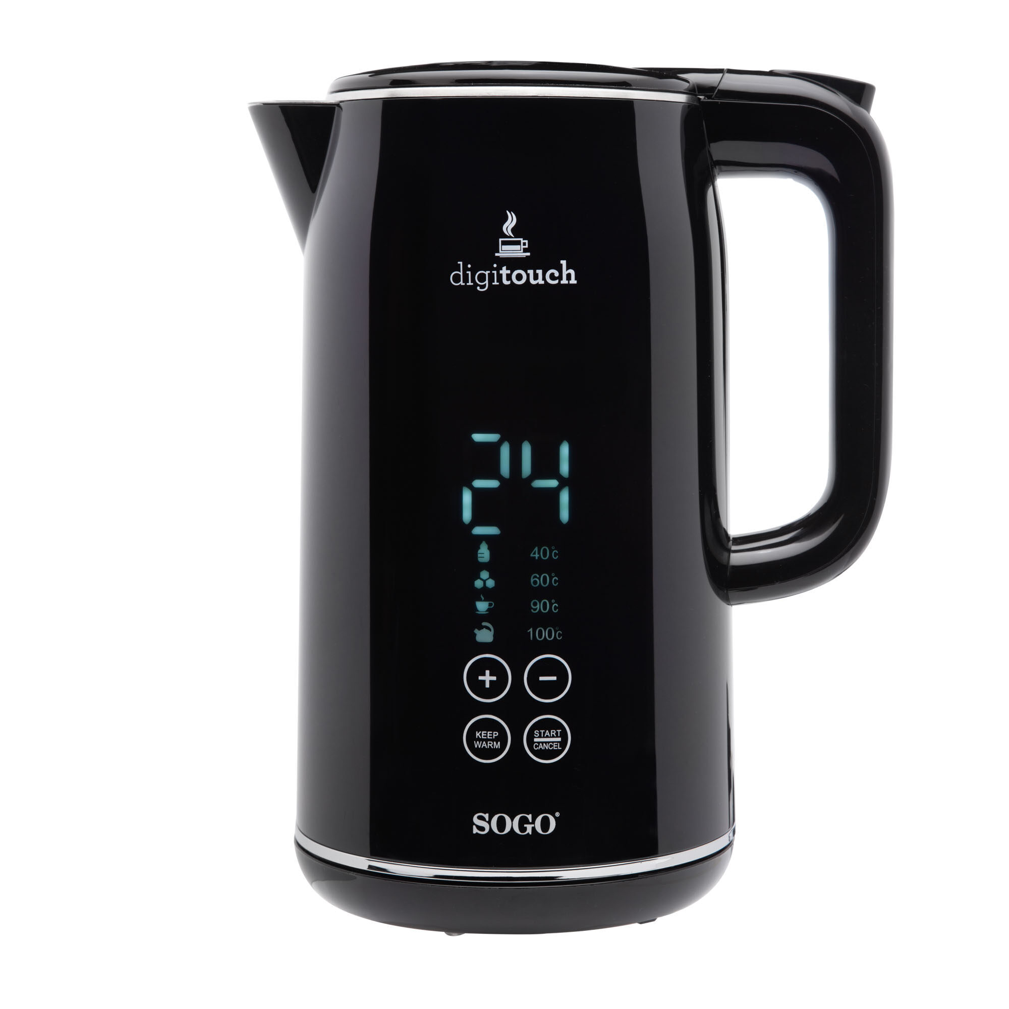 SOGO Bollitore Elettrico 1.7L 1850W - Acciaio Inox Doppio Strato, Display Digitale, Touch Control, Funzione Keep Warm, Sicurezza Triplo Livello