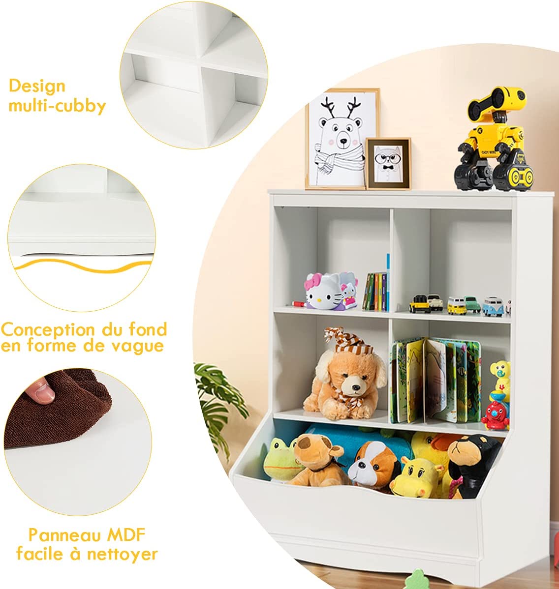 Meuble De Rangement Pour Jouets À 3 Niveaux Avec 4 Compartiments Ouverts