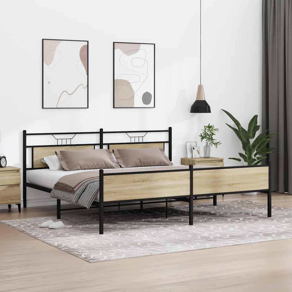 Cadre De Lit En Métal Sans Matelas Chêne Sonoma 200x200 Cm