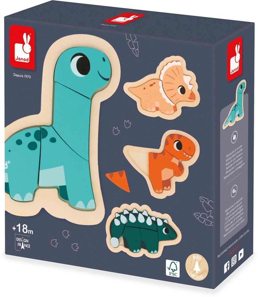 Janod Jeu De Puzzle Dino 4 Difficultés
