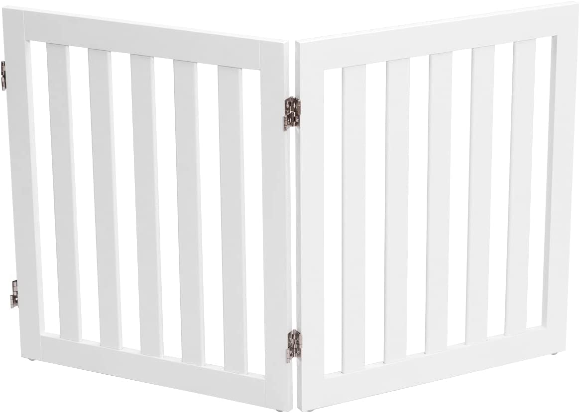 Costway Barrière Pour Chien En Bois 2 Panneaux Autoportante Charnières Métalliques À 360° Antidérapants 60cm